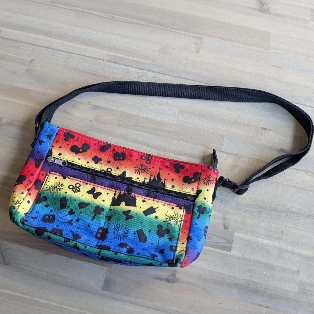 Disney Parks Rainbow Crossbody‎ Castle And Mickey Snacks Bag Purse Ombre